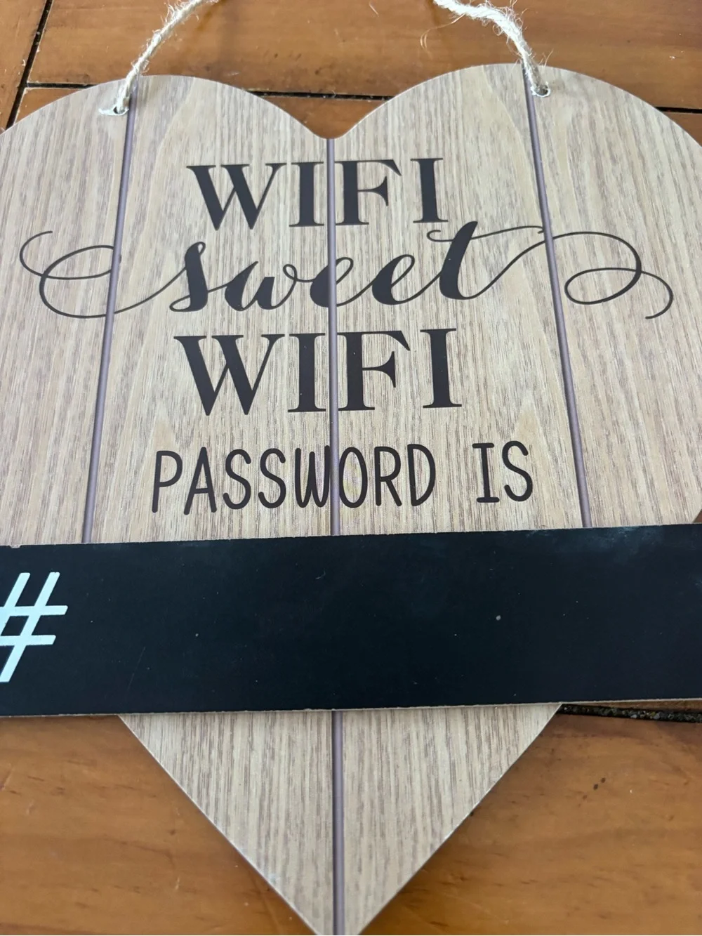 Wooden Heart 'WiFi Sweet WiFi Password is’ Chalk Password Sign - Beige and Black